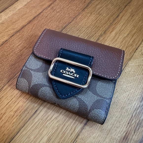 Coach Tan and Black Wallet with Gold Accent - Picture 2 of 5